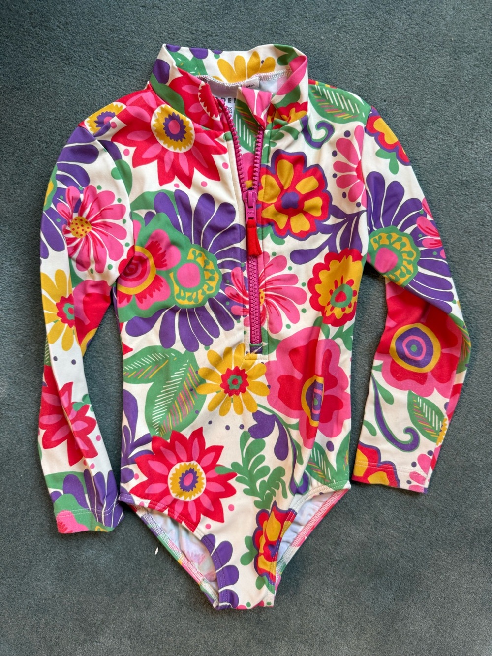 Mini Boden Floral Long Sleeve Swim suit